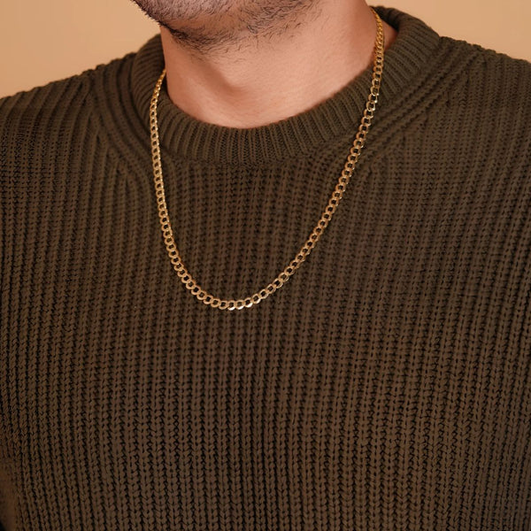 新品 K10 solid cubanchain avalanche 55cm 14k Yellow Gold Solid Curb Cuban Link Chain Necklace 26