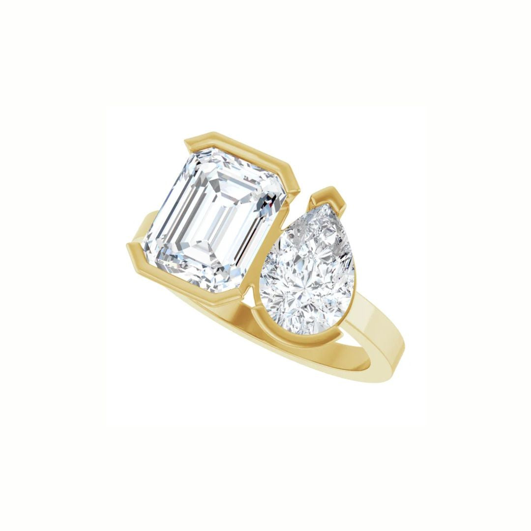 Emerald &amp; Pear Duo Engagement Ring