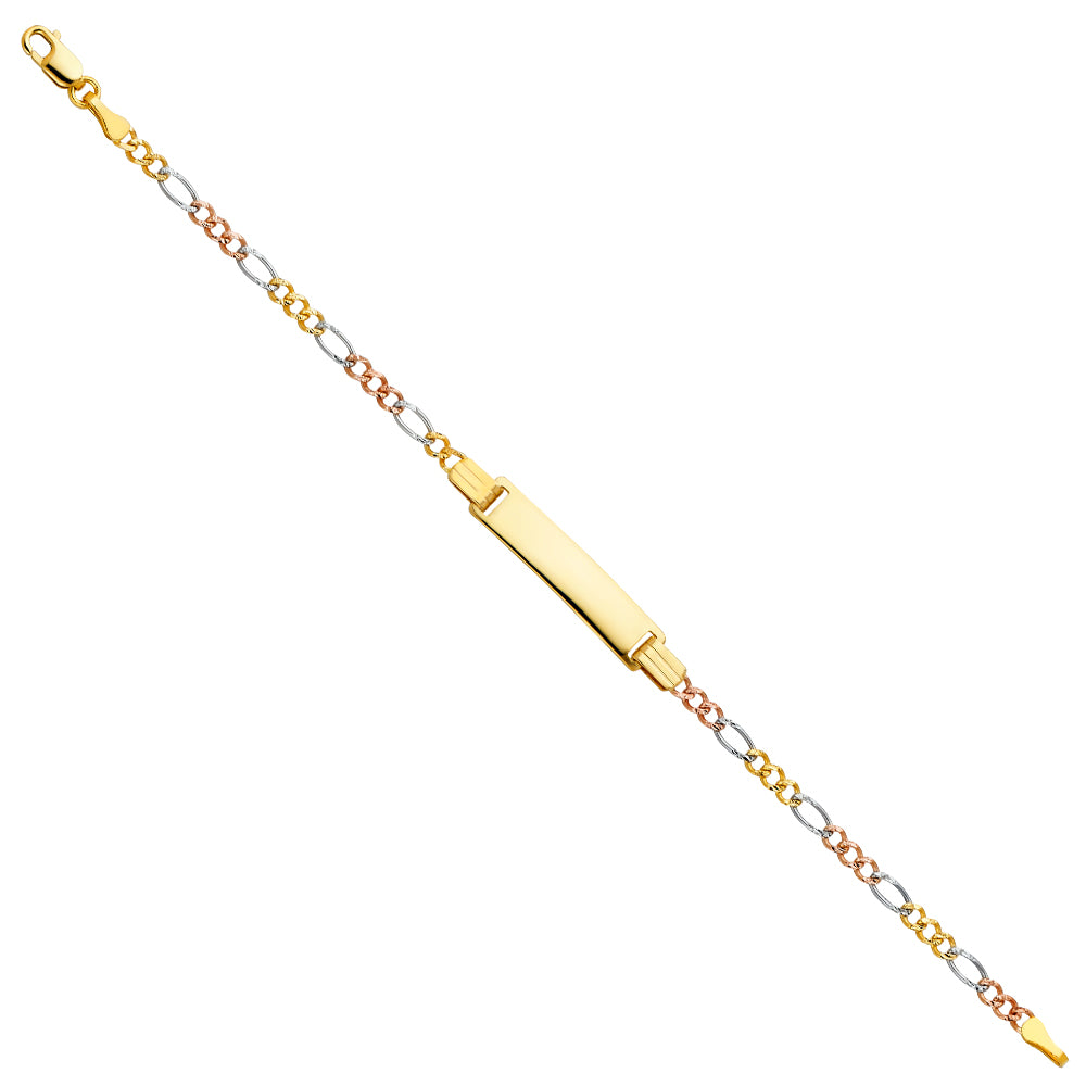 14K 3-Tone Figaro Baby ID Bracelet - 1.5mm