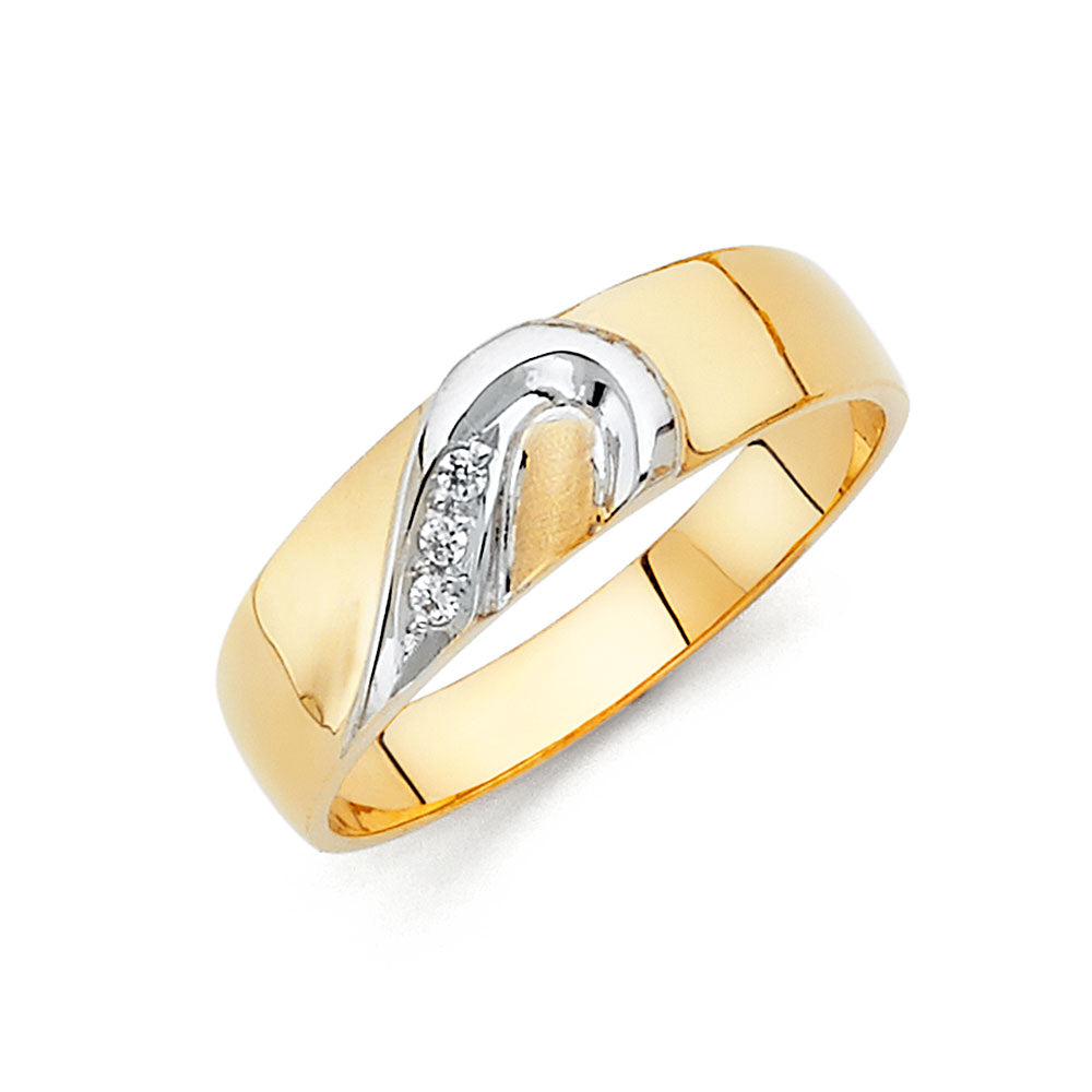 14K CZ Heart Mens Wedding Band