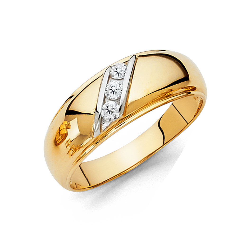 14K CZ 3-Stone Mens Wedding Band