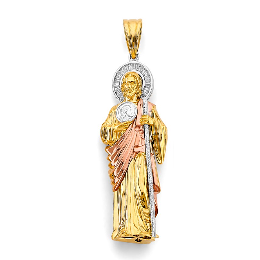 14K Large 3-Tone St.Jude 3D Pendant