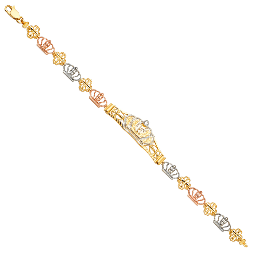 14K Quinceañera ID Bracelet 3-Tone