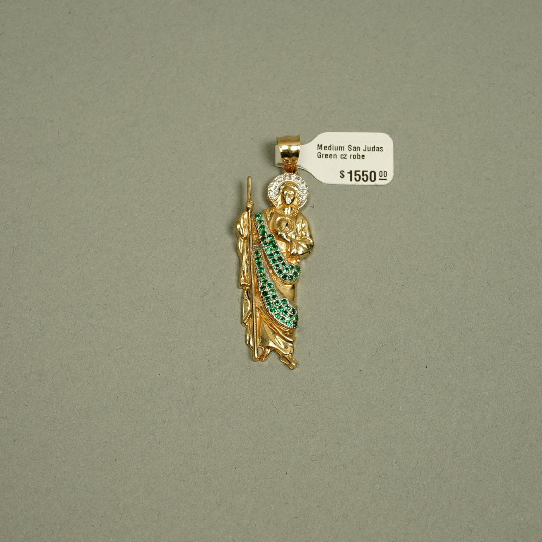 St.Jude Pendant Green | White CZ - 14K