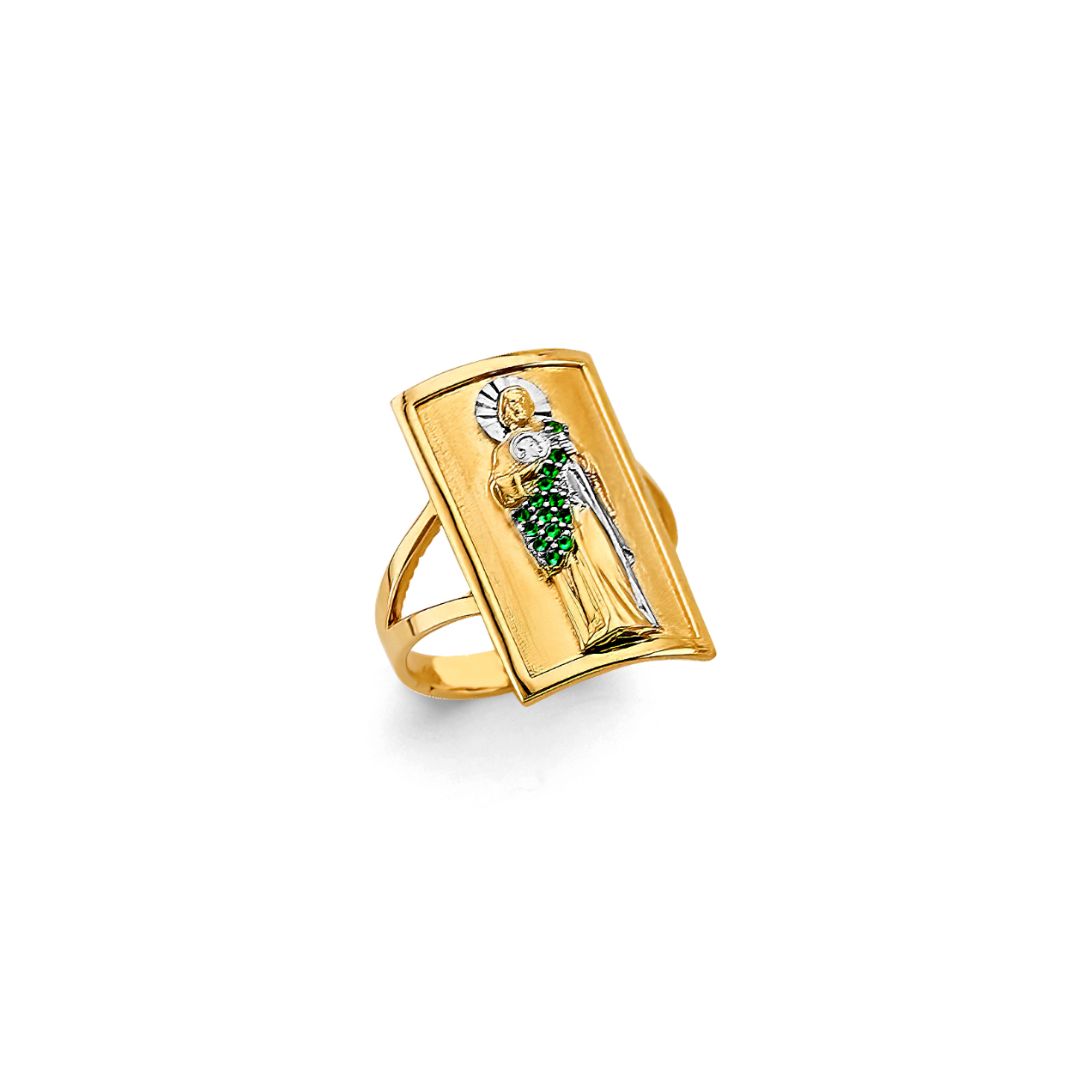 14k 2t green St. Jude cz ring