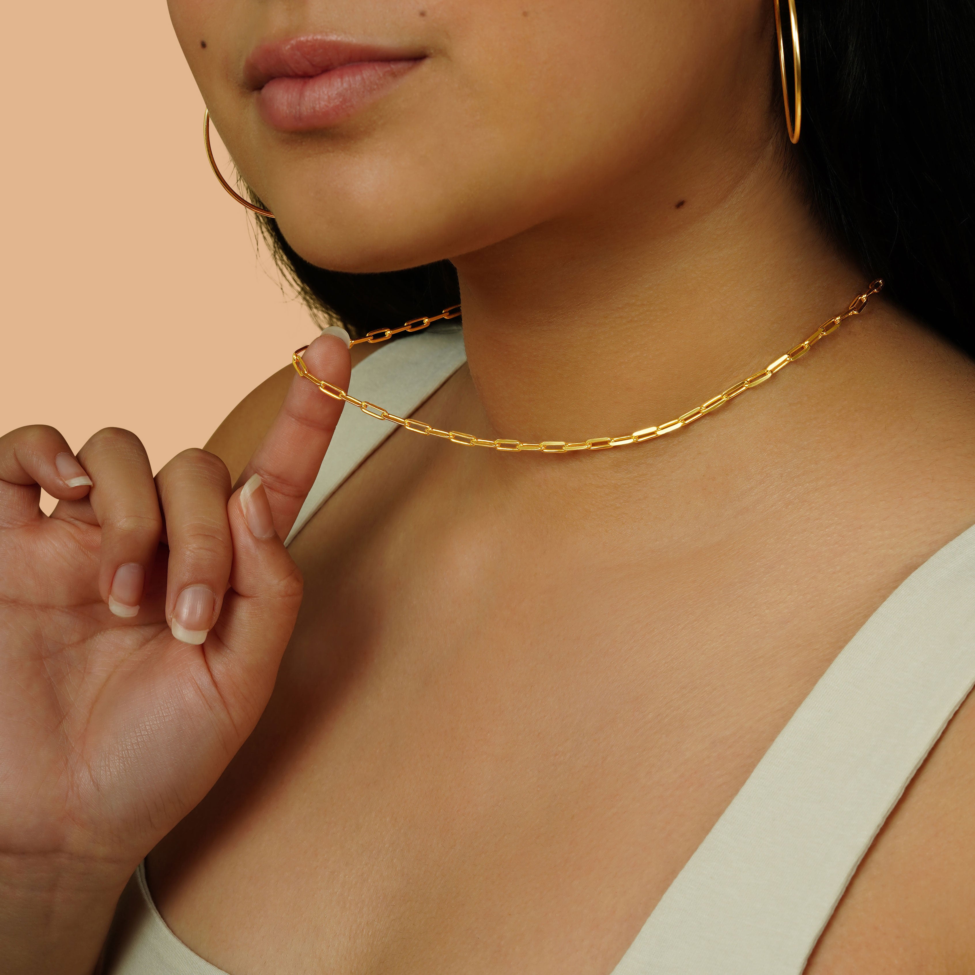 14K Gold Classic Paperclip Chain Link Necklace 20